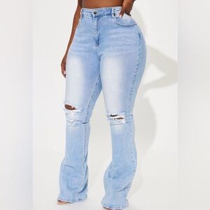 FASHIONNOVA Light Blue Wash Girl Bye Flare Jeans 11